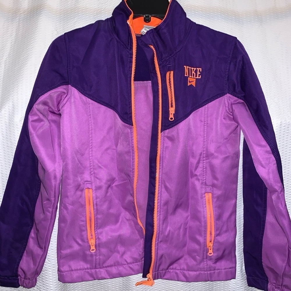 Nike Girls Fleece Lined Zipper Jacket - Purple/Orange - Size YL (W XS)